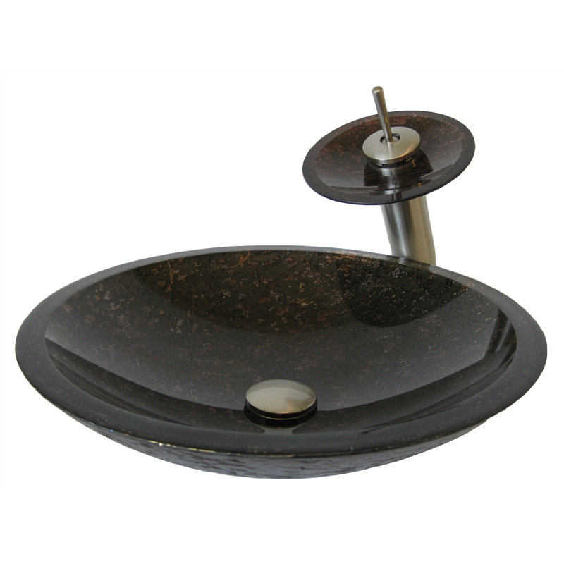Novatto 18'' Forest Green Glass Circular Bathroom Sink with Faucet