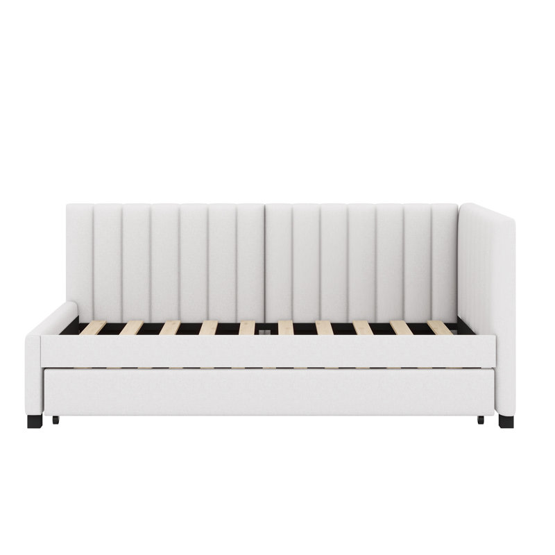 Upholstered Daybed With Trundle, Beige