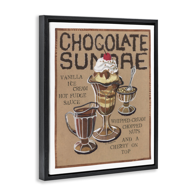 Art mural sur toile flottante, "Chocolate Sundae Recipe" par Nancy Overton, Cadre flottant noir de jais, H 31 po x l 25 po