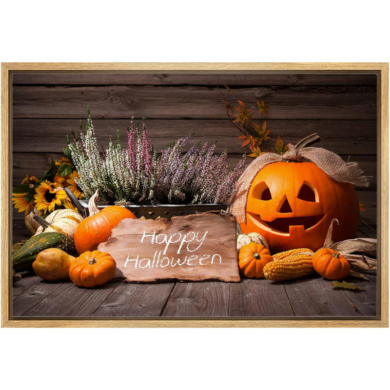 Automne, citrouille, moisson, Halloween, Cadre naturel flottant, H 16 po x l 24 po