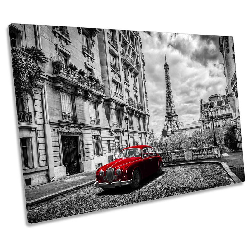 Eiffel Tower Vintage Red Car - Wrapped Canvas Print, 30.5cm H x 45.7cm W x 2cm D