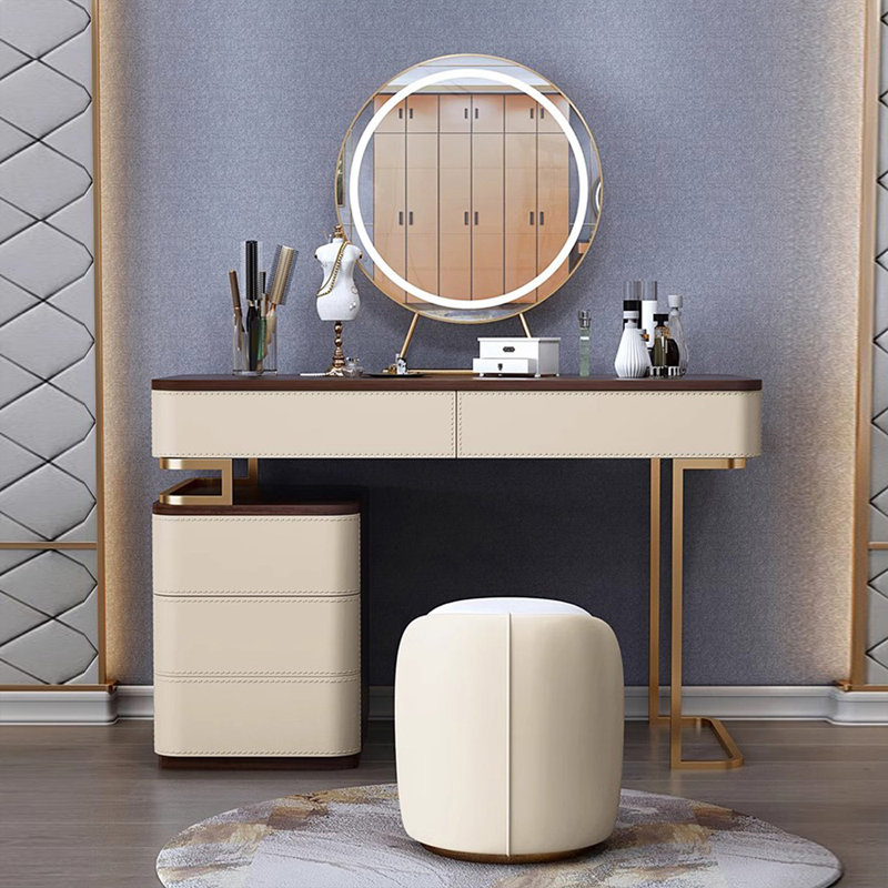Coiffeuse avec miroir lumineux, 5 tiroirs, 1 chaise