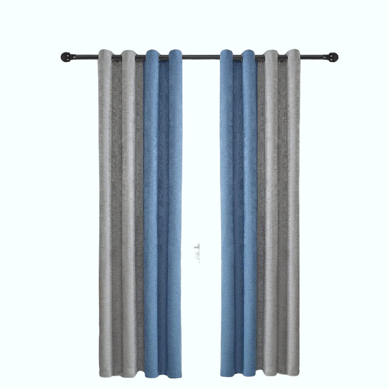 Rideau en polyester, L 52 po x L 84 po, Gris / bleu ciel