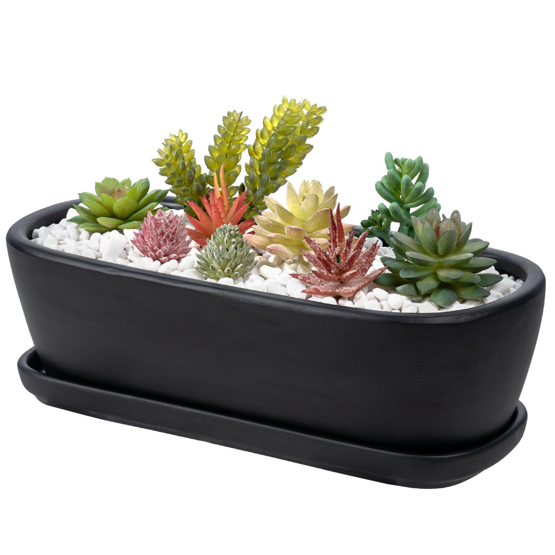 Black Ceramic Flower Pot Planter Ebern Designs