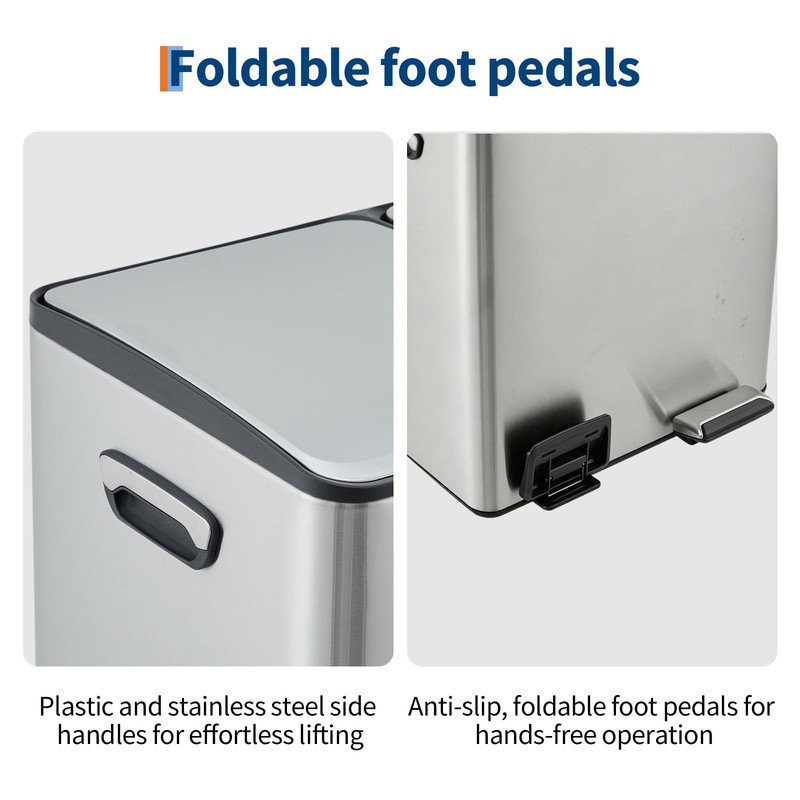 Poubelle de cuisine à double compartiment 40L - 2 bacs de recyclage et de déchets de 20L avec couvercle à fermeture en douceur, pédale, contrôle des odeurs