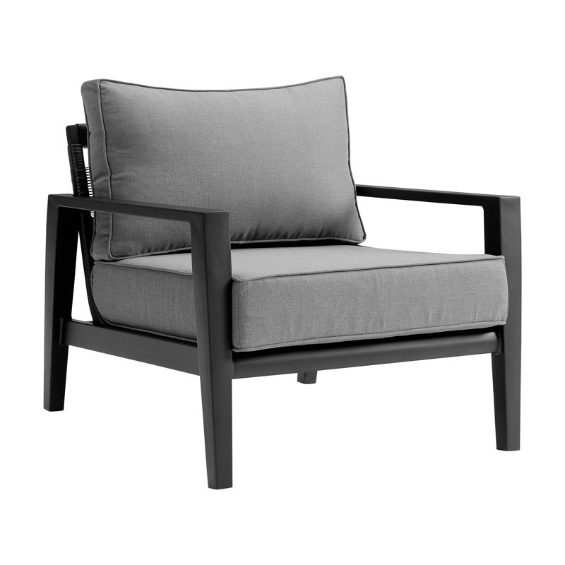 Cayman Black Aluminum Outdoor Lounge Chair with Dark Gray Cushions