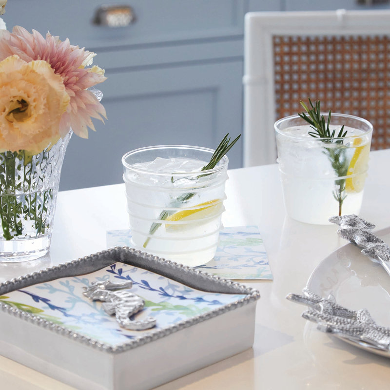 Seaside Sea Horse Beaded Flat Napkin Holder Set