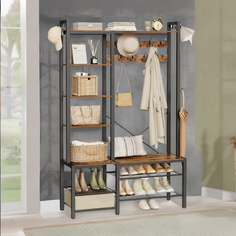 Anjoli Freestanding Hall Tree Coat Rack With Shoe Storage