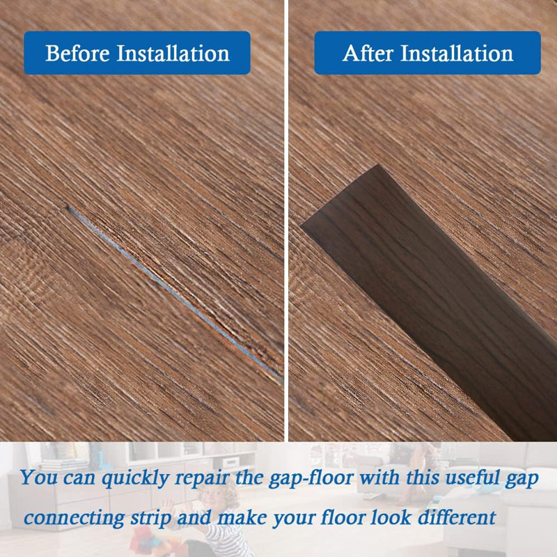Floor Transition Strip Self Adhesive Floor Cover Strips Laminate 2" Wide Vinyl Flat Divider Transitions Elegant Wood Grain Design (5cm, 20Ft, Black Walnut)