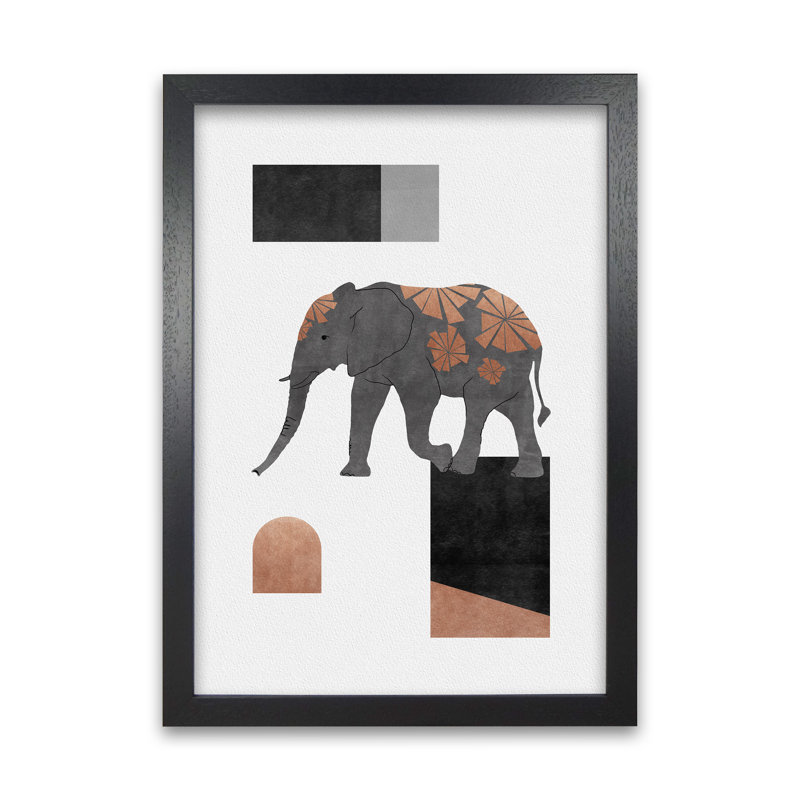 Orara Elephant Mosaic II - Print, 87cm H x 62cm W x 2cm D, Black Framed