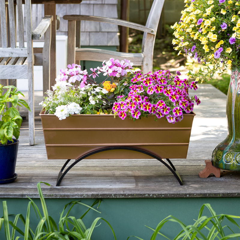 Medium Copper and Black Steel Outdoor Planter Box with Stand