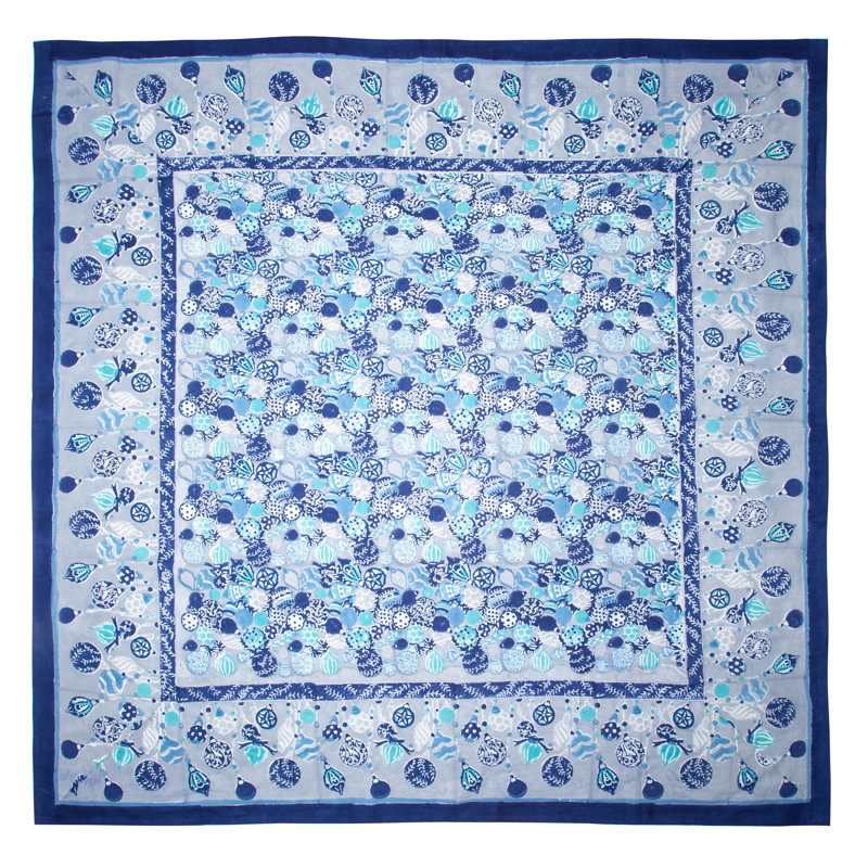 Ornaments Handmade Floral Tablecloth, 90" x 90" Square, Blue/Gray