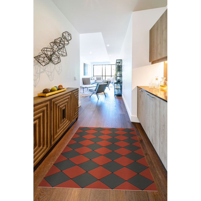 Hooppole Vinyl Checkered Indoor Rug, Rectangle 1'9" x 2'8"