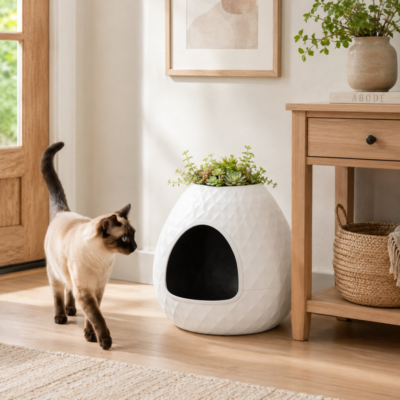 Hidden Litter Box Enclosure With Decorative Planter