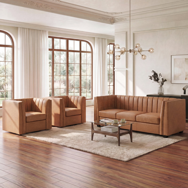 Ensemble de meubles de salon 3 pièces Allard, Brown, 3 Pcs: 2 Chairs, Sofa