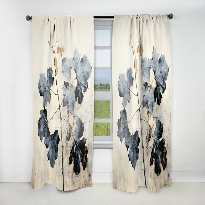 Minimalist Granite Leaves - Leaves Curtain - Room Darkening Floral Curtain - 1 Panels, 52" W x 120" L