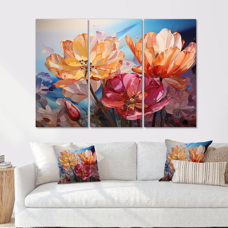 Verre, tulipes liquides, art sur toile, H 40 po x l 60 po x P 1 po