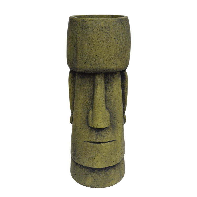 Mgo Decorative Face Stone Statue Planter, Antique Green