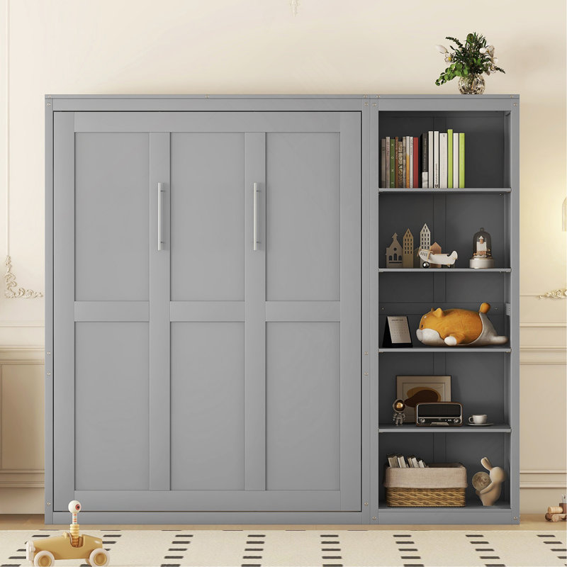 Grand lit escamotable mural avec tablettes