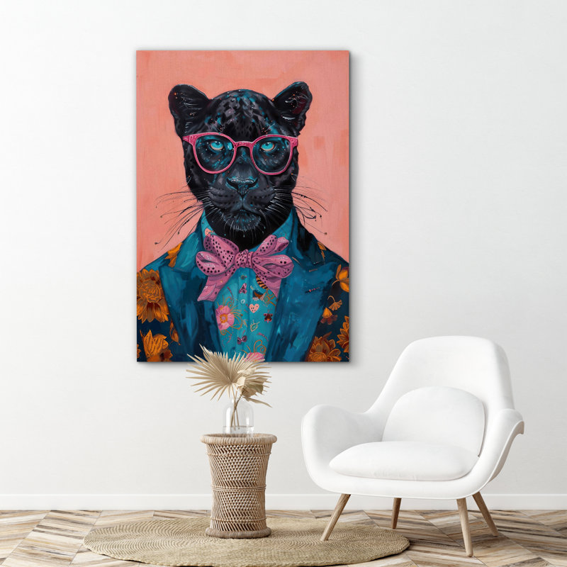 «Bright Preppy Animals Fashion Leopard In Suits», impression sur toile encadrée, Toile tendue, H 36 po x l 24 po