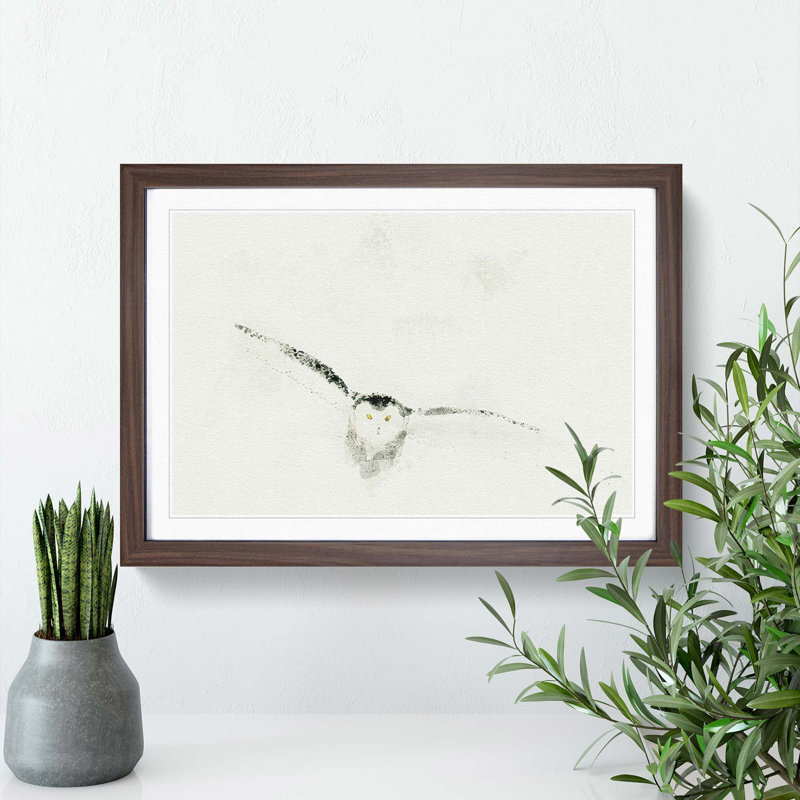 Snowy Owl in Abstract - Picture Frame Graphic Art Print, 27cm H x 36cm W x 2cm D, Walnut Framed