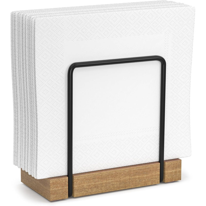 Porte-serviettes de table pour table, distributeur de serviettes de table en fer acacia | Cuisine avec table à manger et porte-pique-nique rustique
