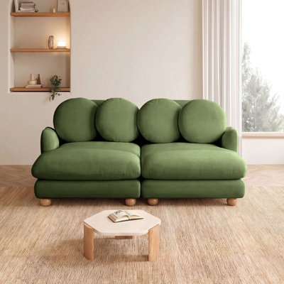 Canapé d'angle modulaire moderne en chenille, 2 places, assise profonde avec 4 coussins, structure en bois massif et pieds ronds en bois, canapé confortable pour petits espaces, salon, chambre, appartement