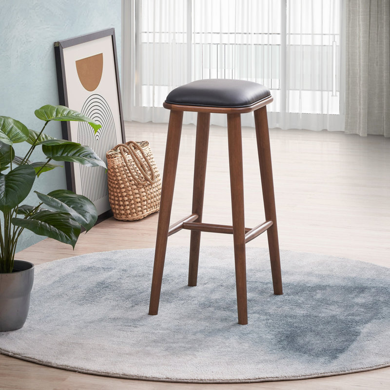 Tabouret de bar en cuir synthétique de style Mid-Century avec structure en bois massif, confortable et durable pour la cuisine ou le bar