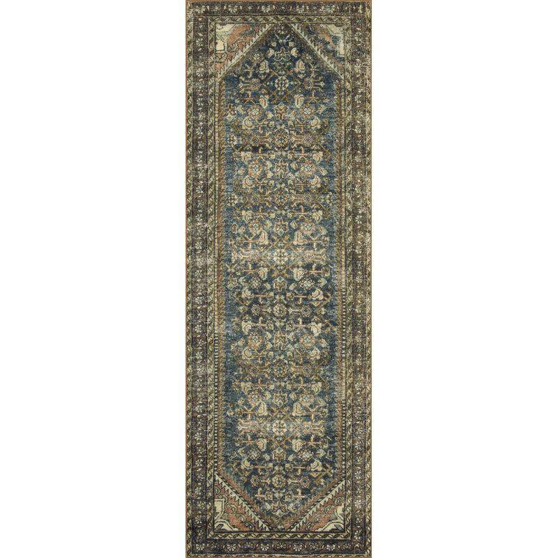 Denim and Clay Vintage Washable Rectangular Rug 2' x 5'