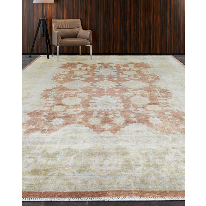 Tapis rouille et beige noué à la main de haute qualité