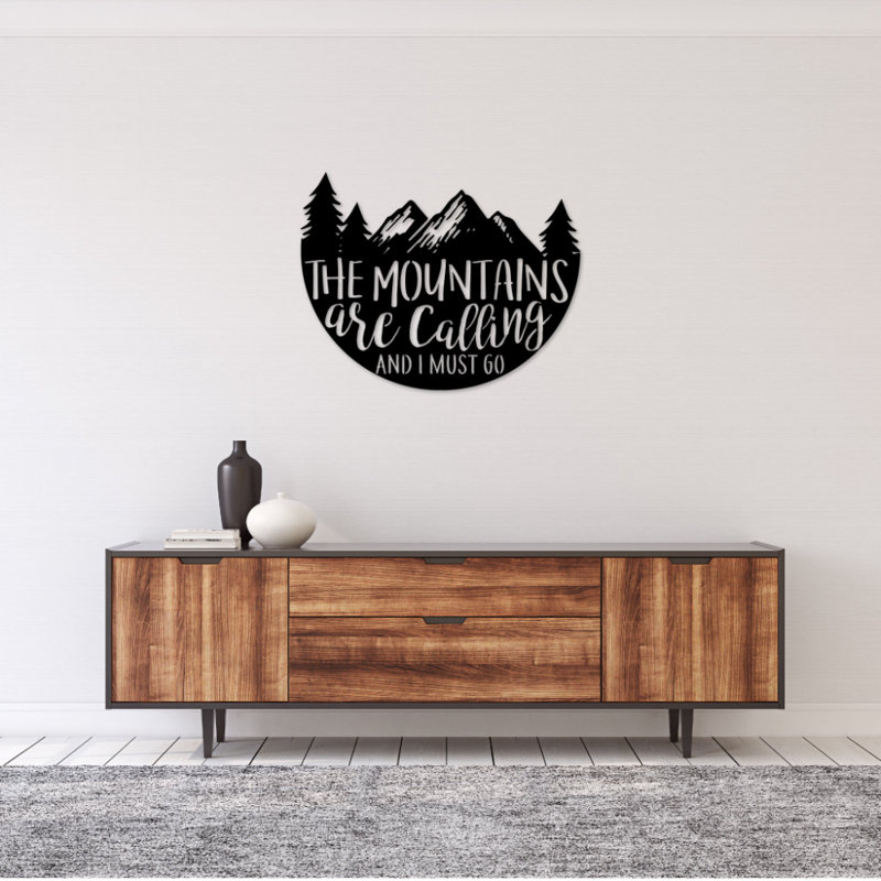 Art mural en métal The Mountains Are Calling, Noir