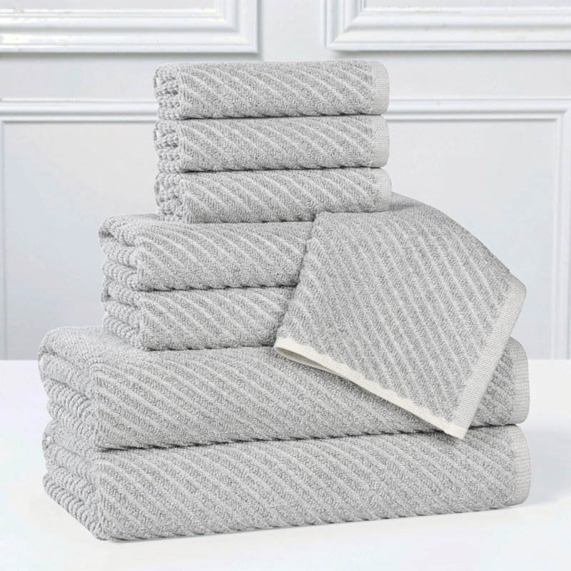 Ensemble de 8 serviettes en mélange de coton doux et absorbant Amelia Collection, Platine, 8PC (2-Bath, 2-Hand, 4-Face)