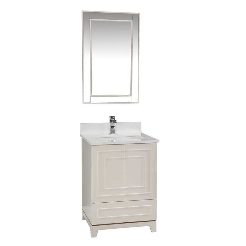 Ensemble de meuble-lavabo simple 23,6 "avec miroir Chantha, Crème