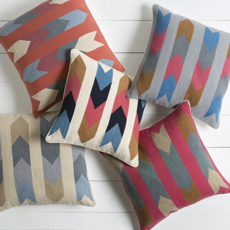 Kilim Geometric Cotton Reversible Pillow Cover, 22" H x 22" W x 0.25" D, Gray\Neutral