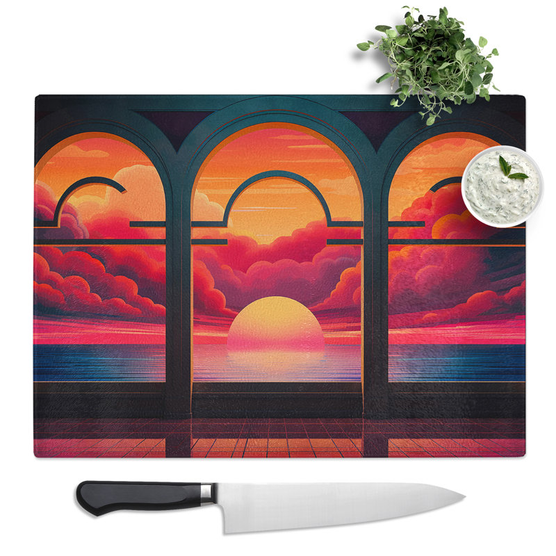 Art Deco Sunset Photograph 8K No.2  Glass Chopping Board