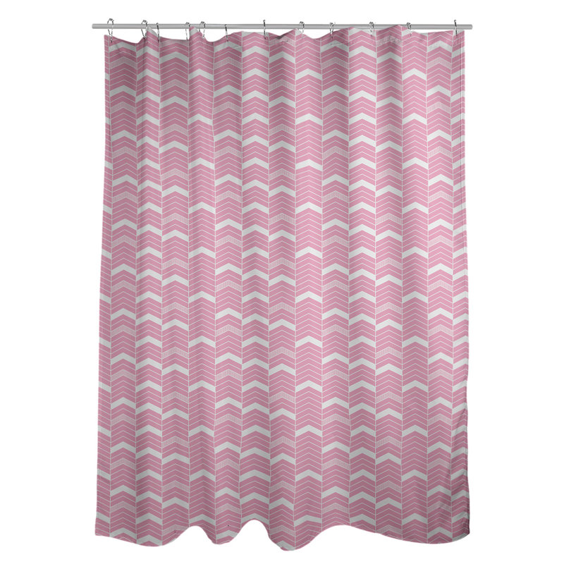 Rideau de douche simple à chevrons, Rose / blanc