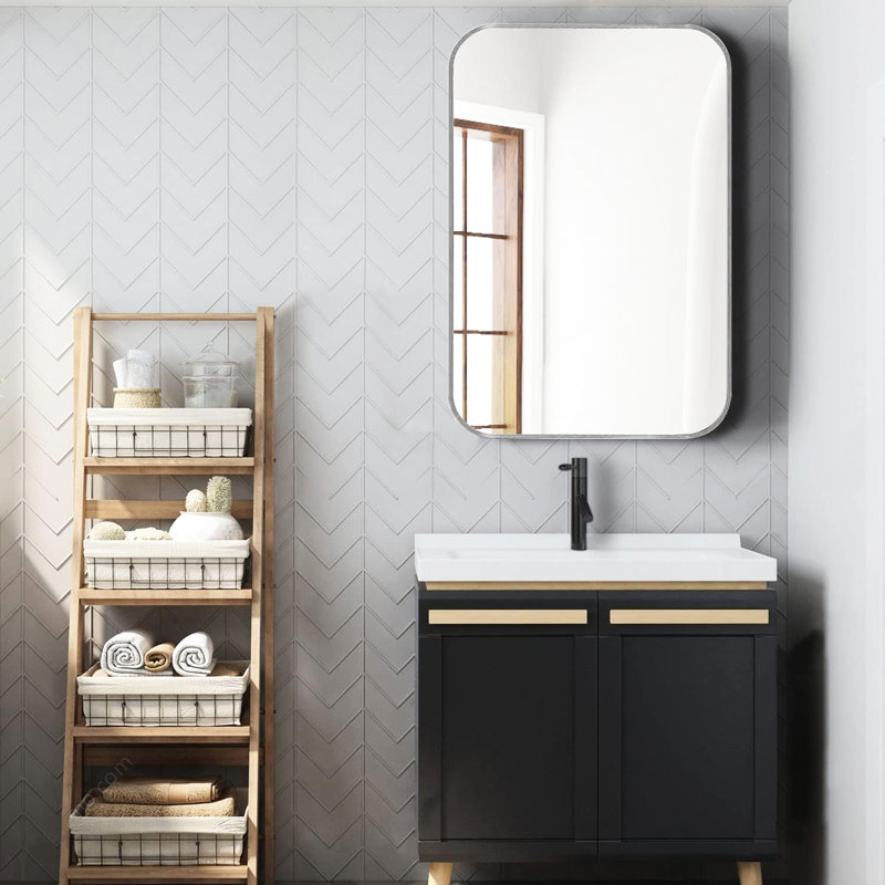 24 po x 36 po, rectangulaire, miroir de salle de bain argenté, 4 mm, installation facile, argent rectangulaire, salle de bain, verre trempé, alliage de rouille