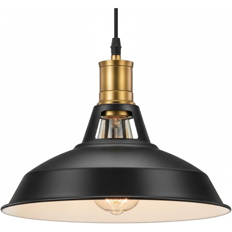 1 - Light Bowl Pendant, Black Inner White