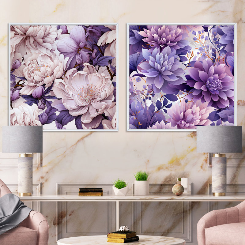 Twedt - Ensemble de 2 collages carrés floraux, Cadre flottant blanc, H 30 po x l 61 po