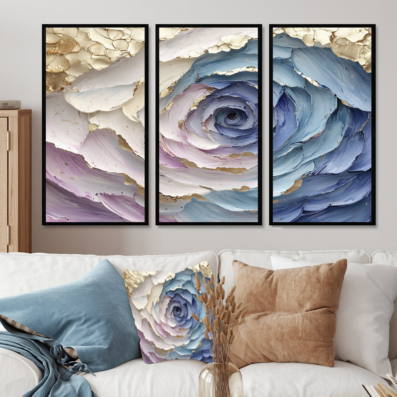 Vortex cosmique mauve et bleu - ensemble d'art mural spirales abstraites, H 28 po x l 36 po x P 1 po