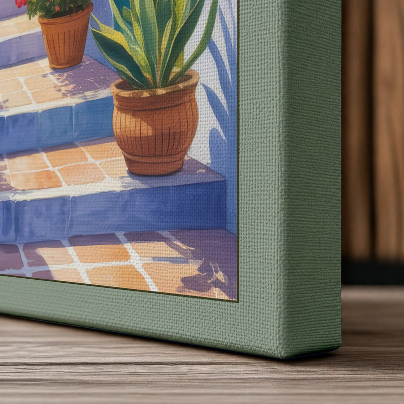 Mediterranean Alleyway Coastal - Wrapped Canvas, 24x16 - 61.0 x 40.6 cm, Sage Border
