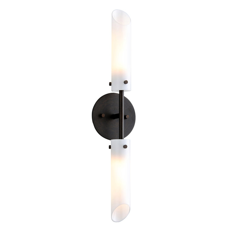 Dark Bronze 2-Light Wall Sconce with Opal Glass Shades
