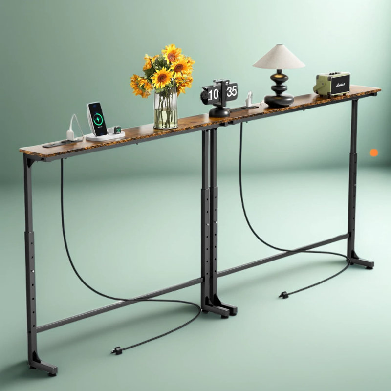 Console à hauteur réglable avec prises de courant intégrées et station de charge USB, longue table de canapé pour le salon, le vestibule ou le bureau à domicile