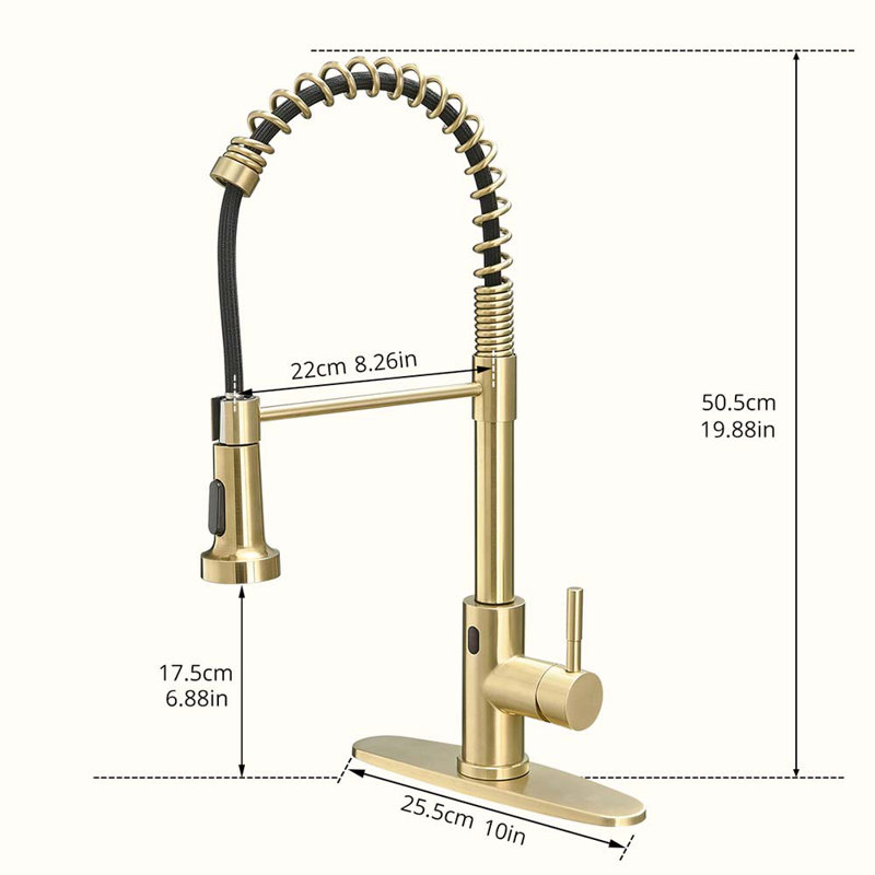 HOOSENG Pull Down Touchless Kitchen Faucet, Brushed Gold