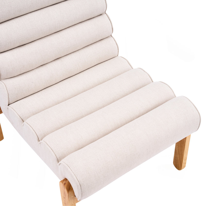 Fauteuil d'appoint Fluffy beige foncé avec structure en bois massif naturel, Beige, Naturel