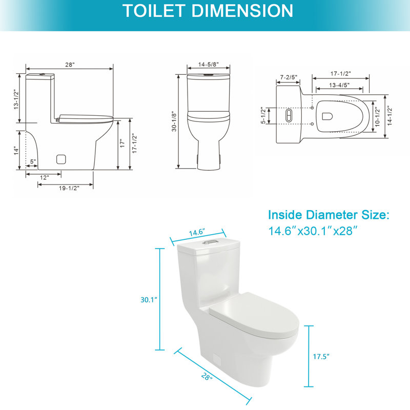 One Piece Ceramic Toilet - Low Water Consumption, Cost Savings Over Time Fully Skirted Bowl, Easy Installation