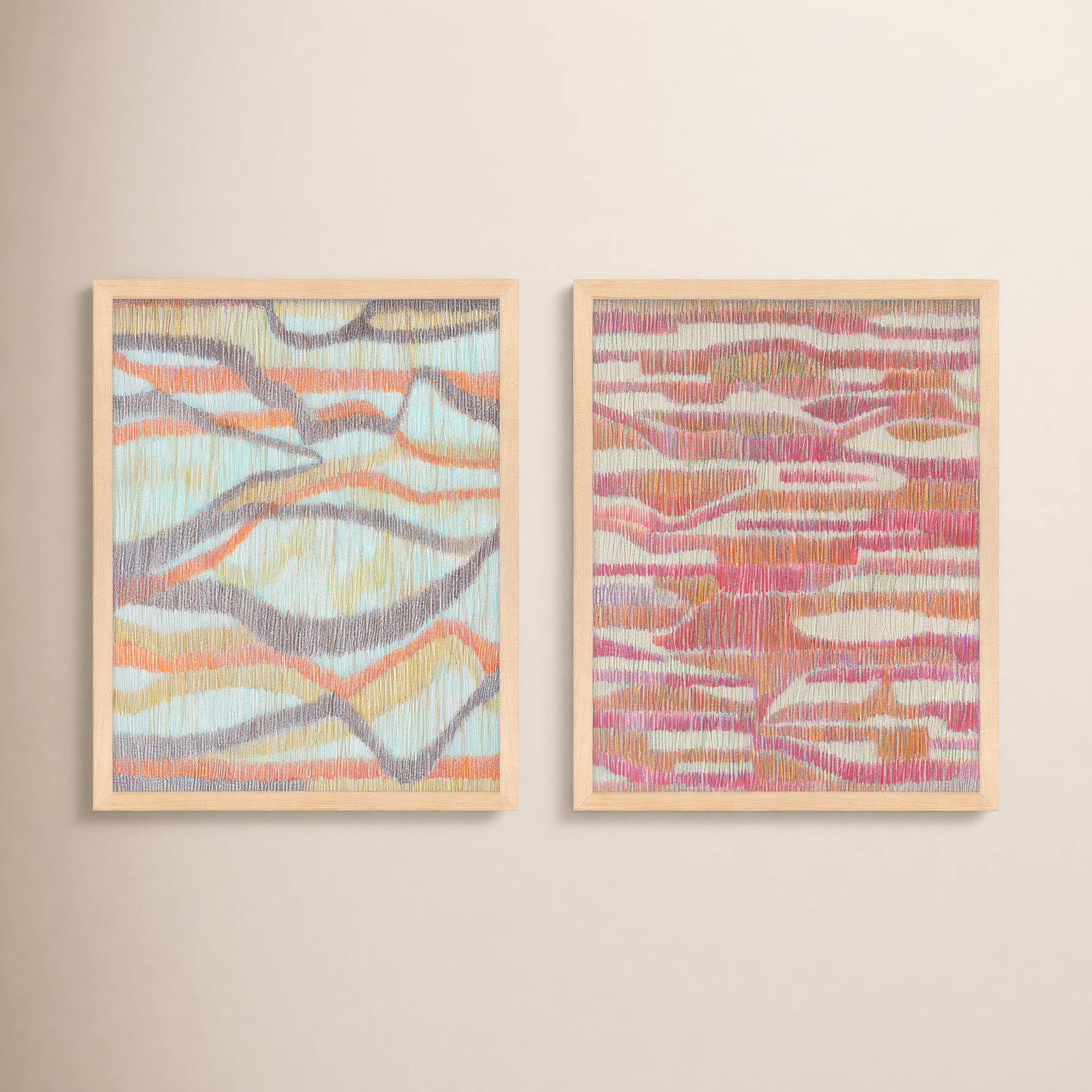 Rhythm and Ripples 2-Piece Painting Set, 20" H x 16" W x 1.25" D, Brown Framed