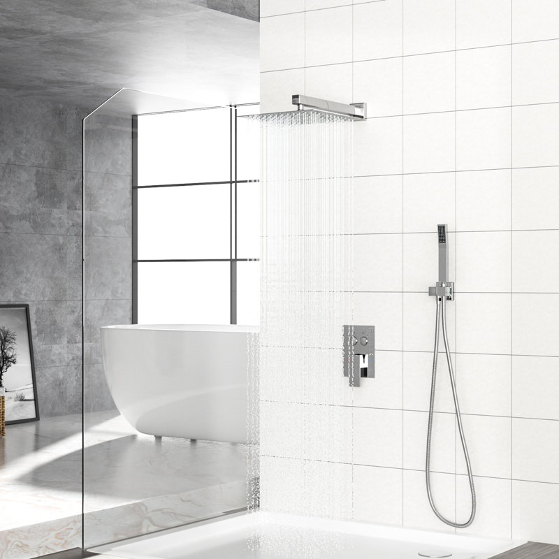 Square Wall Mounted Shower With Dual 10 Inch Head And Rainfall -