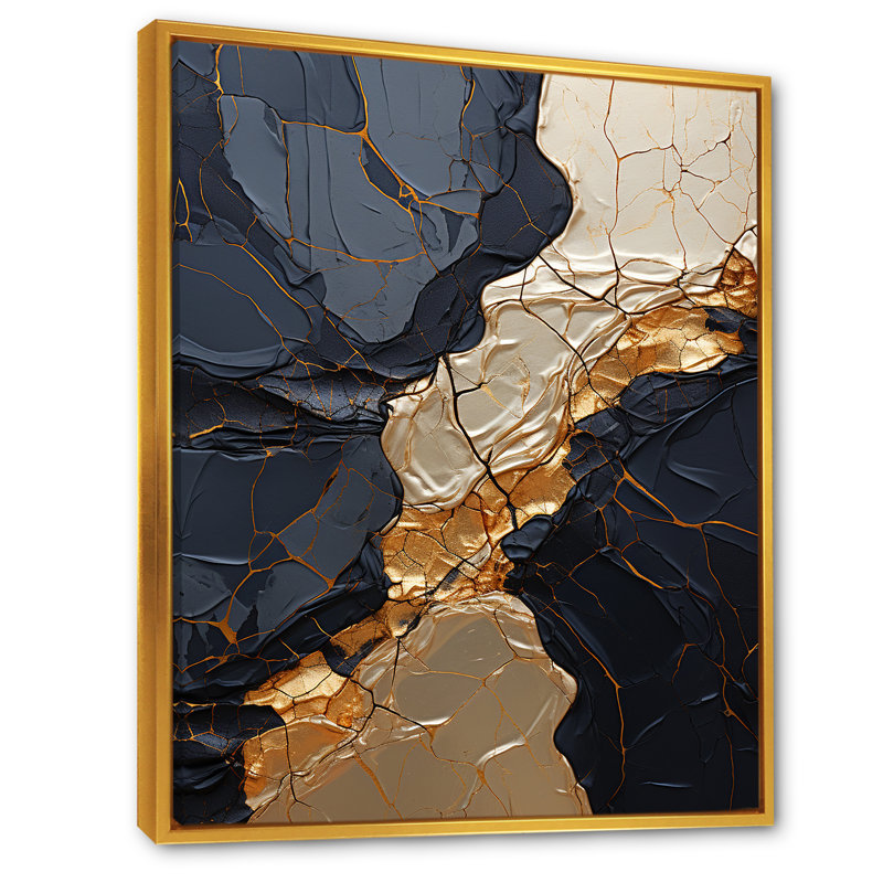 Minimalisme chrome doré et poteries noires II - spirales abstraites, impressions sur toile, H 32 po x l 24 po x P 1 po