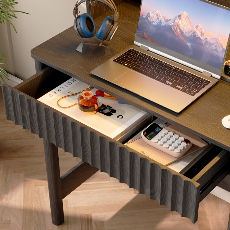 Bureau d'ordinateur H 64 "avec lumière DEL et prise de courant, bureau à domicile avec lampe coulissante, Noir
